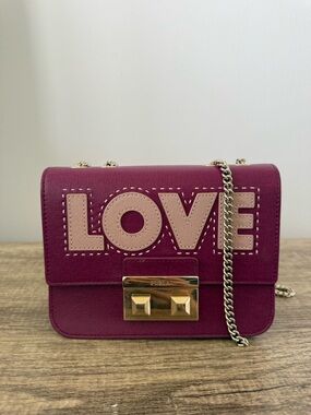 Furla Love Crossbody in Plum with Blush Appliqué